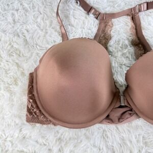 Torrid 46D Push-Up Racerback Bra Front Closure Lace Back Tan Brown Underwire